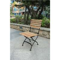 Folding iron frame teakwood garden chair