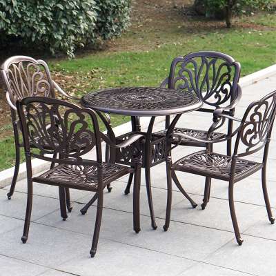 Outdoor Patio Furniture Lotus Design 5Pcs Cast Aluminum Bistro Set