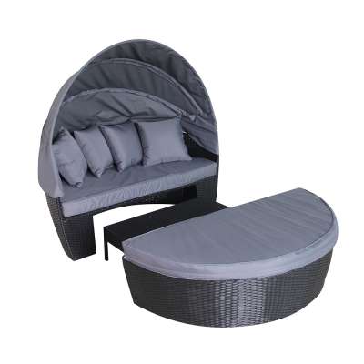 Hot Sale Outdoor Sun Lounger Wicker Rattan Round Daybed With Canopy Patio Furniture Beach SunBed Round Rattan Day Bed