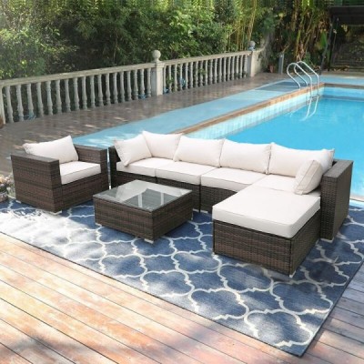 Drop Shipping 7 Pieces Sectional Patio Sofa Furniture  Garden Furniture Rattan Outdoor Garden Rattan Sofa Set