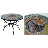 Mosaic Outdoor Backyard Round Table with fire pit